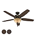 Hunter Fan 52in Traditional Brushed Nickel Ceiling Fan with Cased White Glass Light Kit, 5 Blade (Renewed) (New Bronze)