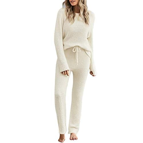 luvamia Women's Fuzzy Fleece Pajama Set – Beige Loungewear