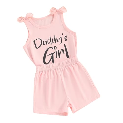 Image of Toddler Little Girl Clothes Summer Sleeveless Daddys Girl Letter Tank Tops Shorts Set 2Pcs Kids Casual Outfits