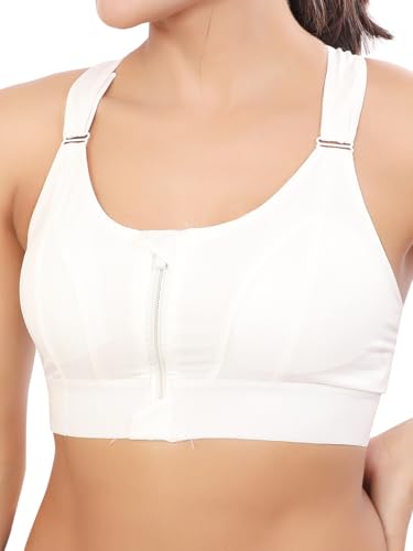 Image of Bella Voste Women Polyester Spandex High Impact Front Zip Sports Bra Fitness Criss Cross Back Crop Tops Tank Gym Yoga Workout, Size: M-5XL