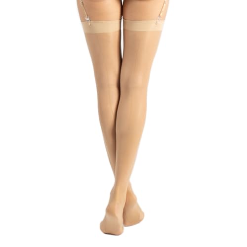 CALZITALY Feine Strapsstrümpfe mit hinterer Naht Unsichtbare Strumpfhose Damen | S M L XL 2XL 3XL 4XL | Schwarz Hautfarbe Weiß Elfenbein | 15 DEN | Made in Italy (M/L Beige)