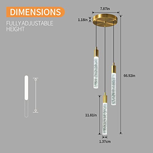 Image of Modern Light Fixture Kitchen Island Pendant Light Dimmable LED Gold Pendant Lights Mini Crystal Pendant Lighting for Bedroom Dining Room Living Room(3-Light )