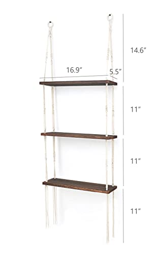 Mkono Macrame Wall Hanging Shelf 3 Tier Wood Floating Shelves With Cute Woven Rope Boho Room Decor Display Photos Plant Hanging Storage Shelves For Bathroom, Bedroom, Living Room, Nursery #TOP2