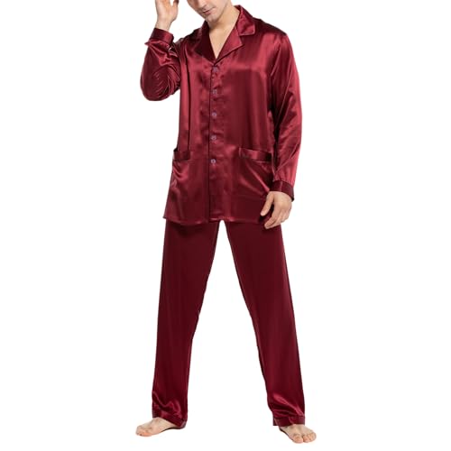 COLD POSH 100% 19MM Mulberry Silk Pajamas for Men Soft Lightweight Mens Silk Pajama Set for Valentines Pjs Burgundy