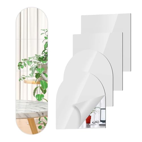 Colaren Acrylic Stick On Wall Mirror, Self Adhesive Full Length Mirror for Wardrobe Doors Bedroom (4PCS)