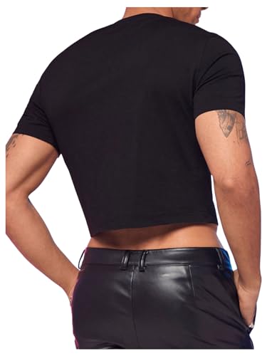 GORGLITTER Men's Tie Front Cropped T Shirt Short Sleeve Outgoing Crop Top Hot Shirt2