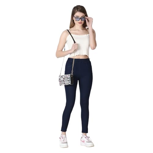 Image of 4Flies Women's Denim Lycra Jeggings - Stretchable Slim Fit Ankle-Length Pants for Casual, Office & Travel Wear - Stylish & Comfortable