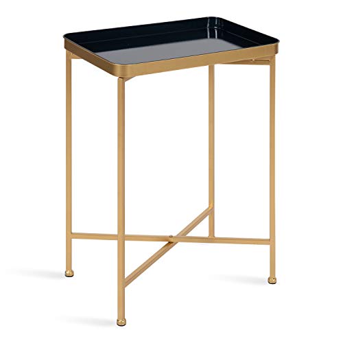 Kate and Laurel Celia Modern Tray Side Table, 18 x 12 x 26, Navy Blue and Gold, Foldable Rectangular...