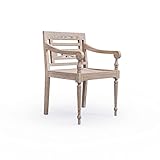 KMH Gartenstuhl Teak wetterfest der Serie Harry aus echtem Teakholz im Shabby Chic Stil, Moderner Holz Stuhl für Park und Terrasse - Balkonstuhl mit modernen Schnitzereien - belastbare Gartenmöbel
