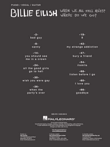 Billie Eilish - When We All Fall Asleep, Where Do We Go? | Piano Vocal Guitar Sheet Music | 13 Tracks from Debut Album | Pop Sheet Music for Piano Players | Music for All Skill Levels - Image 2