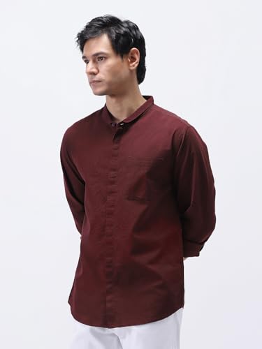 Image of Urbano Fashion Men's Cotton Full Sleeve Regular Fit Casual Solid Shirt with Band Collar