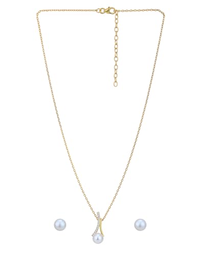 Image of Carlton London 18kt Gold Plated with Pearl Fancy Necklace with Earring Set for women