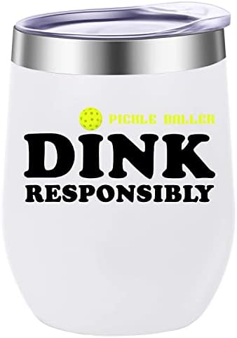 KAIRA Dink Responsibly 12 OZ Insulated Wine Tumbler Cup with Lid - Vacuum Stainless Steel Coffee Mug Stemless Cup- Funny Birthday Gifts Idea for Women Girl Men (White)