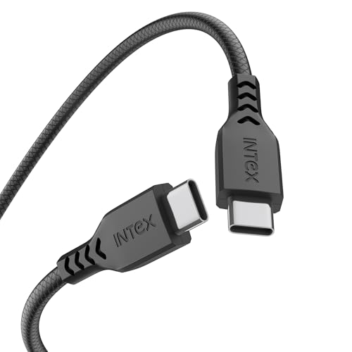Image of Intex Speed 65W Type C to C Fast Charging & Data Sync, Tangle Free Cable, 480Mbps Compatible For Laptop, BT Speaker, Mobile, Tablet, TWS & Other Type C Devices, Strong PVC Cable - Black