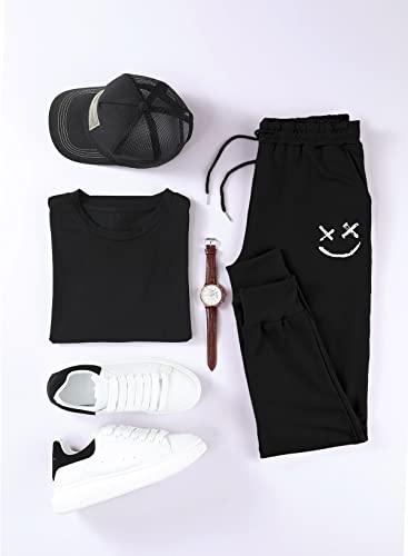Jmierr Mens Sweatpants Graphic Tapered Track Gym Running Joggers Sweat Pants Smiley Face Athletic Pants With Drawstring And Pockets For Men 2023, Us 34(M), Black #TOP4