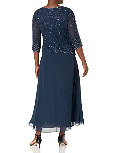 J Kara Women's Petite Beaded Scallop Bodice Asymmetrical Gown