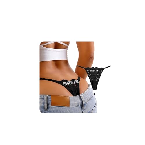WKTYCCT Sexy Underwear for Women with Rhinestone Letters Funny Lace Panties Thong for Bridal Wedding Bachelorette Gifts (US Alpha Medium Regular Regular BK-FKME)