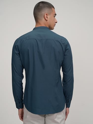 Image of Highlander Men's Slim Fit Casual Shirts | Solid | Long Sleeves | Mandarin Collar | Casual Shirts for Men