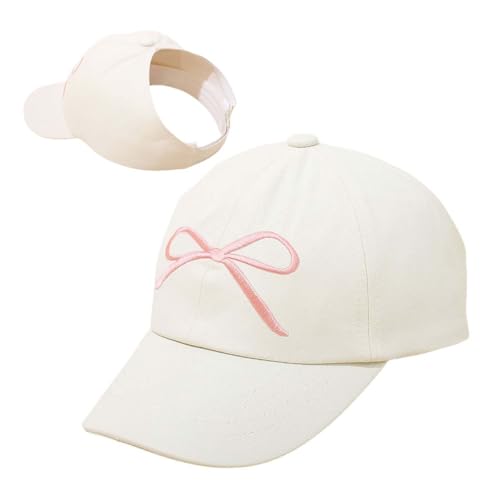 Kids Girls Baseball Cap Embroidery Bow Tie High Ponytail Sun Hat Summer Visor Hat for 3-8 Years