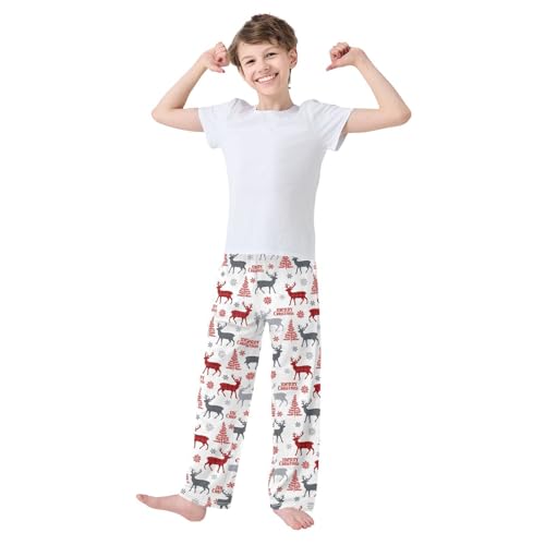 Merry Christmas Deers Snowflake Boys Long Pants Soft Trousers Elastic Waist Kids Lounge Bottoms with Pockets S-XL2