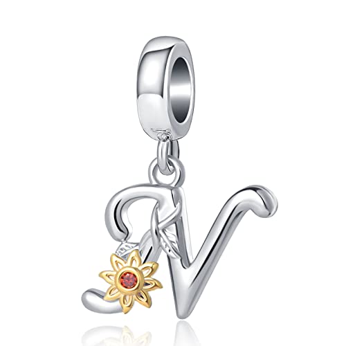 Dijes de letra A-Z con 26 cuentas de alfabeto y diseño de girasol para pulsera europea de metal