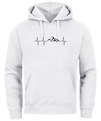 Neverless® Sudadera con capucha para hombre, estampado de senderismo, montañas, latidos de corazón, para exteriores, diseño de hombres, Montaña Latido Del Corazón Blanco, M