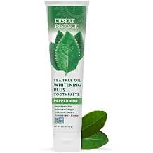 Desert Essence Tea Tree Oil Whitening Plus Toothpaste - Peppermint - 6.25 Oz - Antiseptic Tea Tree Oil - Zinc Citrate - Baking Soda - Freshens Breath - Reduced Plaque - Fluoride Free