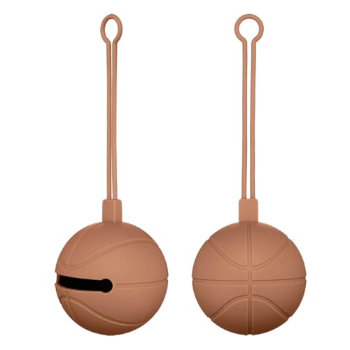 Image of Pacifier Holder Case | Basketball Pacifier Holder | Silicone Pacifier Container | Travel Pacifier Case Holder | Keep Pacifier Clean and Accessible | Food Grade Silicone | Made by Tushi (Brown)