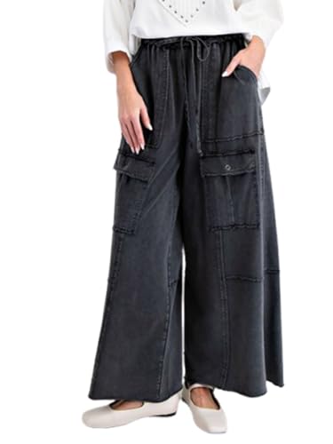 utcoco Women's Y2k Baggy Cargo Pants Drawstring High Waisted Wide Leg Pants Casual Trousers with Pockets