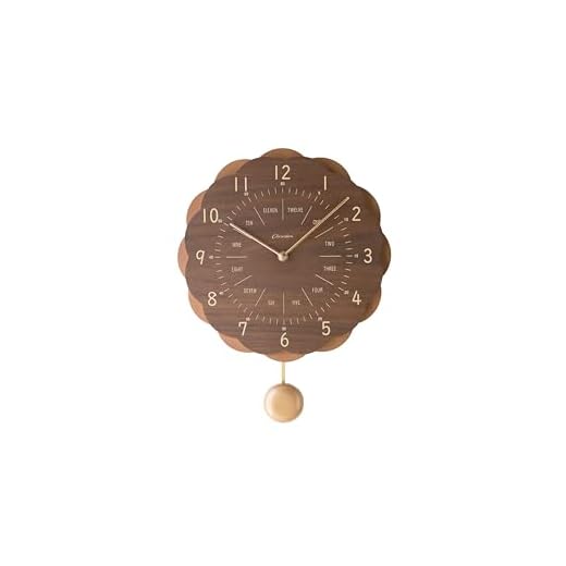 Made in Japan Retro Wall Clock for Kids Pendulum Japanese Handcrafted Solid Walnut Wood Silent Non-Ticking Battery Operated Sunflower Design Room Decor CH-062 (Brown)