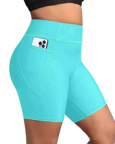 Holipick Lake Blue Women Plus Size Swim Shorts High Waisted Swim Bottoms with Pockets Tummy Control Bathing Suit Boy Shorts 18 Plus