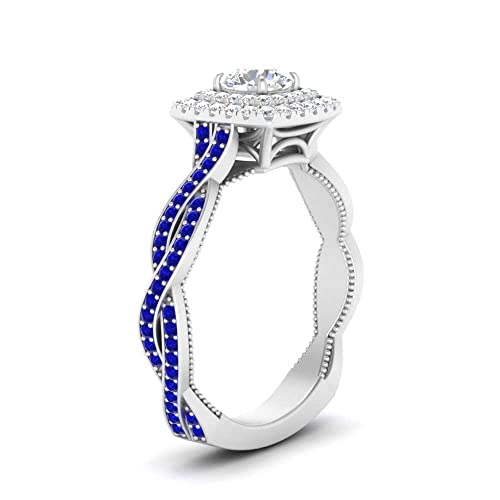 Image of Choose Your Gemstone Double Halo Twisted Shank Engagement Ring 925 Sterling Silver Round Shape Double Halo Engagement Ring Lightweight Office Wear Everyday Gift Jewelry US Size 4 to 12