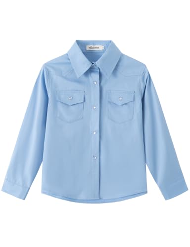 Image of Noomelfish Girls Long Sleeve Western Pearl Snap Button Down Shirt Cowgirl Outfits Blouse Tops (5-14 Years)