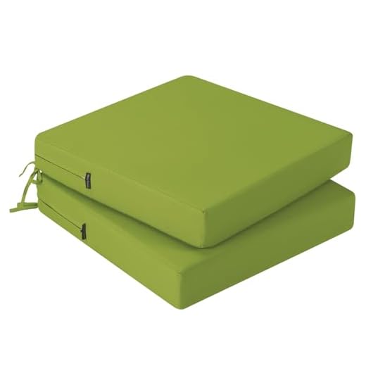 PRIMEPATIO Outdoor Chair Seat Cushions Set of 2, Thick 7cm, Rattan Garden Waterproof Cushions for Outdoor Furniture with Ties, Patio Dining Chair Pads, 50 x 50cm, Green