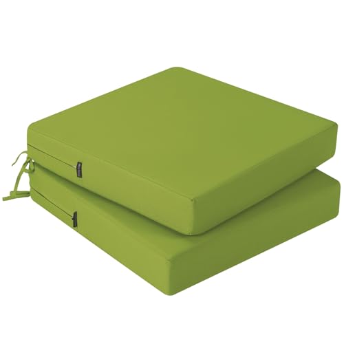 PRIMEPATIO Stuhlkissen 45x45 2er Set für den Außenbereich, wasserdichte Schaumstoff Sitzkissen Outdoor, Garten Sitzpolster Stuhl, Terrassenstuhlkissen mit Bändern, Esszimmerstuhl Stuhlauflage, Grün