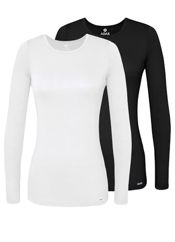 Adar Underscrubs for Women 2 Pack - Long Sleeve Underscrub Comfort Tee - 2902 - Black/White - M