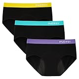 [INNERSY] サニタリーショーツ 生理用ショーツ レディース 吸水ショーツ 下着 漏れ防止 綿 通気性 大きいサイズ 締め付けない 防水シート 昼夜用 3枚セット M-4L（LL,3ブラック系）