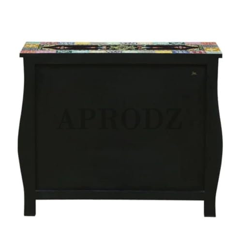 Image of APRODZ Wooden Handpainted Chest of Drawer Cabinet for Storage for Living Room (Multicolor)