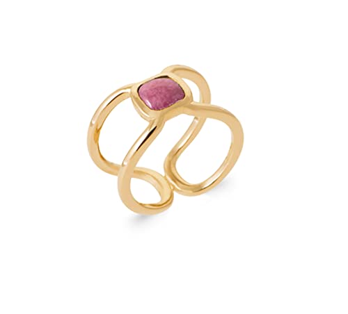 Bague plaqué or 18k et rhodonite véritable sertie style haute joaillerie