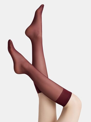 Image of leg elegant Sheer Knee High Stockings for Women, 6 Pairs Knee High Transparent Toes Nylons Pantyhose for Women