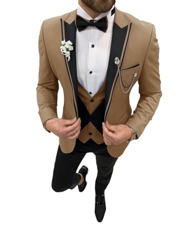Mens Suit Slim Fit 3 Piece Suit One Button Tuxedo Business Wedding Prom Suits Party Blazer Vest Pants Set