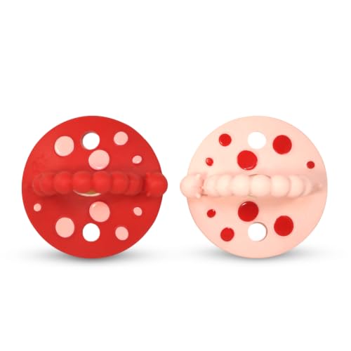 Image of RaZbaby Soft Silicone Infant & Baby 3M+ Teether Toy Massaging Bristles Teething Relief Pacifier - Soothes Sore Gums - Hands-Free & Easy-to-Hold Chompy Teether, BPA Free (Blush /Red)