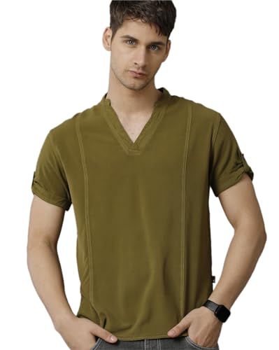 Image of Identiti MenSlim Fit Half Sleeve Solid Smart V Placket Casual Shirts