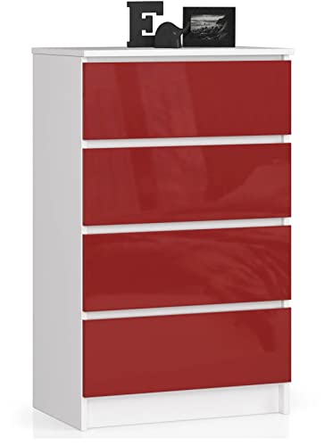 ADGO K60 4SZ CLP Commode avec 4 tiroirs 60 x 99 x 40 cm Armoire pour vêtements, meubles de salon, penderie, armoire classique avec étagères, meuble autoportant, peu encombrante (rouge brillant)