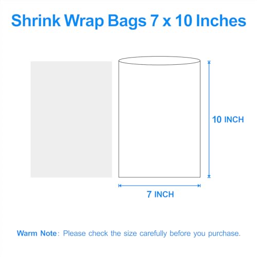 Image of Heat Shrink Wrap Bags 100Pcs 7x10 Inches Professional Grade POF Heat Shrink Wrap is Used to Store Wrap Embellished, Gift Baskets, Shoes, Jars, Industrial Grade PVC Shrink Wrap Bags Transparent