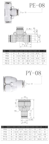 Conectores neumáticos en forma de V tipo PV de 10mm para mangueras y tubos de unión de PU 4