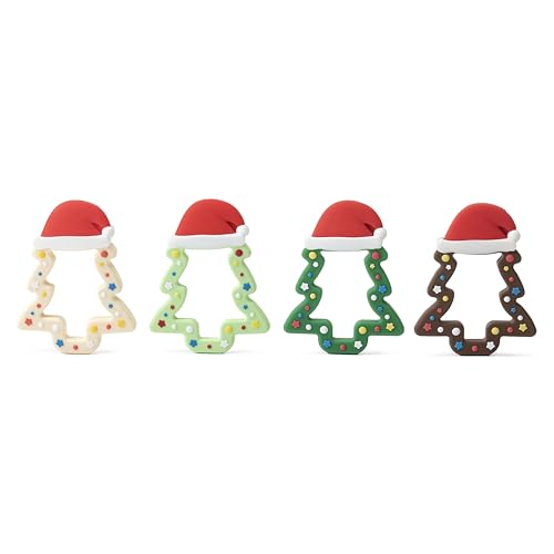 Image of Jimibaby Silicone Teether - Christmas Teething Toy for Baby Boys & Girls, Perfect Stocking Stuffer, Comes with Gift Package (Christmas Hat) (Green)