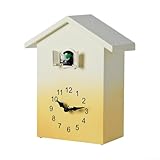 Moderno orologio a cucù da parete con suono orario, volume regolabile, design a colori sfumati, movimento a pendolo, decorazione per la casa nordico (giallo)