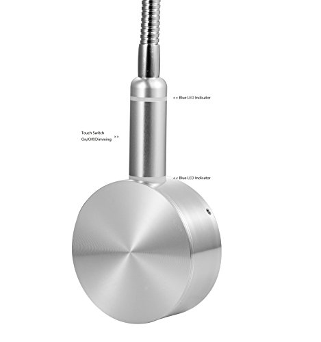 Meanyee Touch Switch Stepless Dimmable Flexible Gooseneck Reading Lamp Wall Mount Sconces LED Light Bedside Lamp for Books with Dim Blue LED Indicator No Flicker(Warm White3000K-3200K)