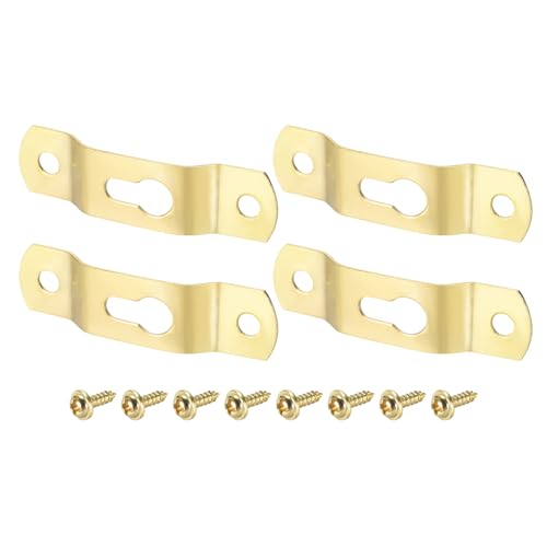 Image of DTGN 49mm x 13mm Keyhole Hanging Plate with Screws - 50Pcs - Good for Hanging Paintings - Picture Frame Hook Photos - Gold